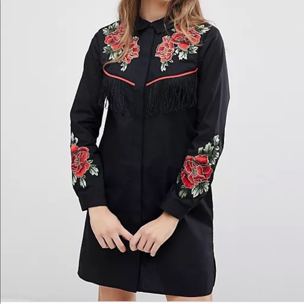 ASOS Embroidery Western Shirt Dress Size 10